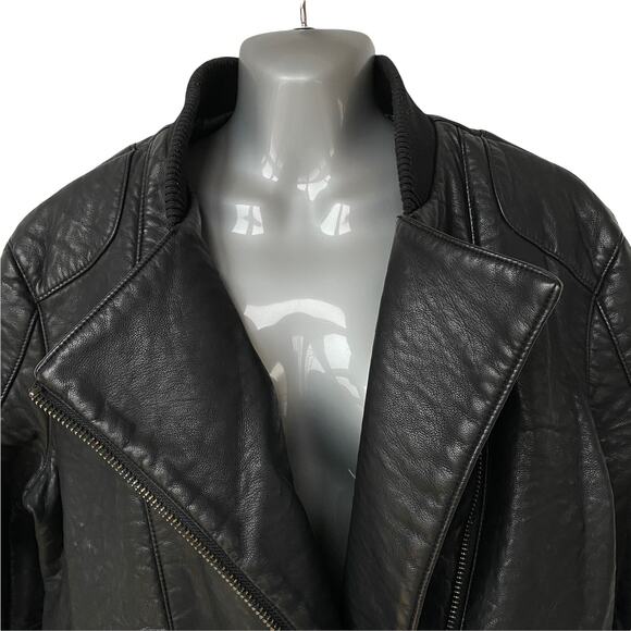 asos Moto Jacket Black Faux Leather Biker Motorcycle Coat Women's Size 8 - Picture 3 of 10